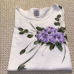 Artisan Hand Painted Signed Short Sleeve Cuffed Tee Shirt XL Vintage 80s Vibe